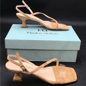 Pedro Anton Cork and Clear Strappy Heels Sz 39 NIB